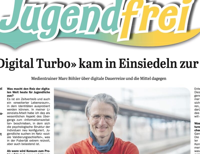 Screenshot des Zeitungsartikels im Einsiedler Anzeiger vom 20. Februar 2026 mit dem Titel «Der Digital Turbo kam in Einsiedeln zur Ruhe» über Medientrainer Marc Böhler.